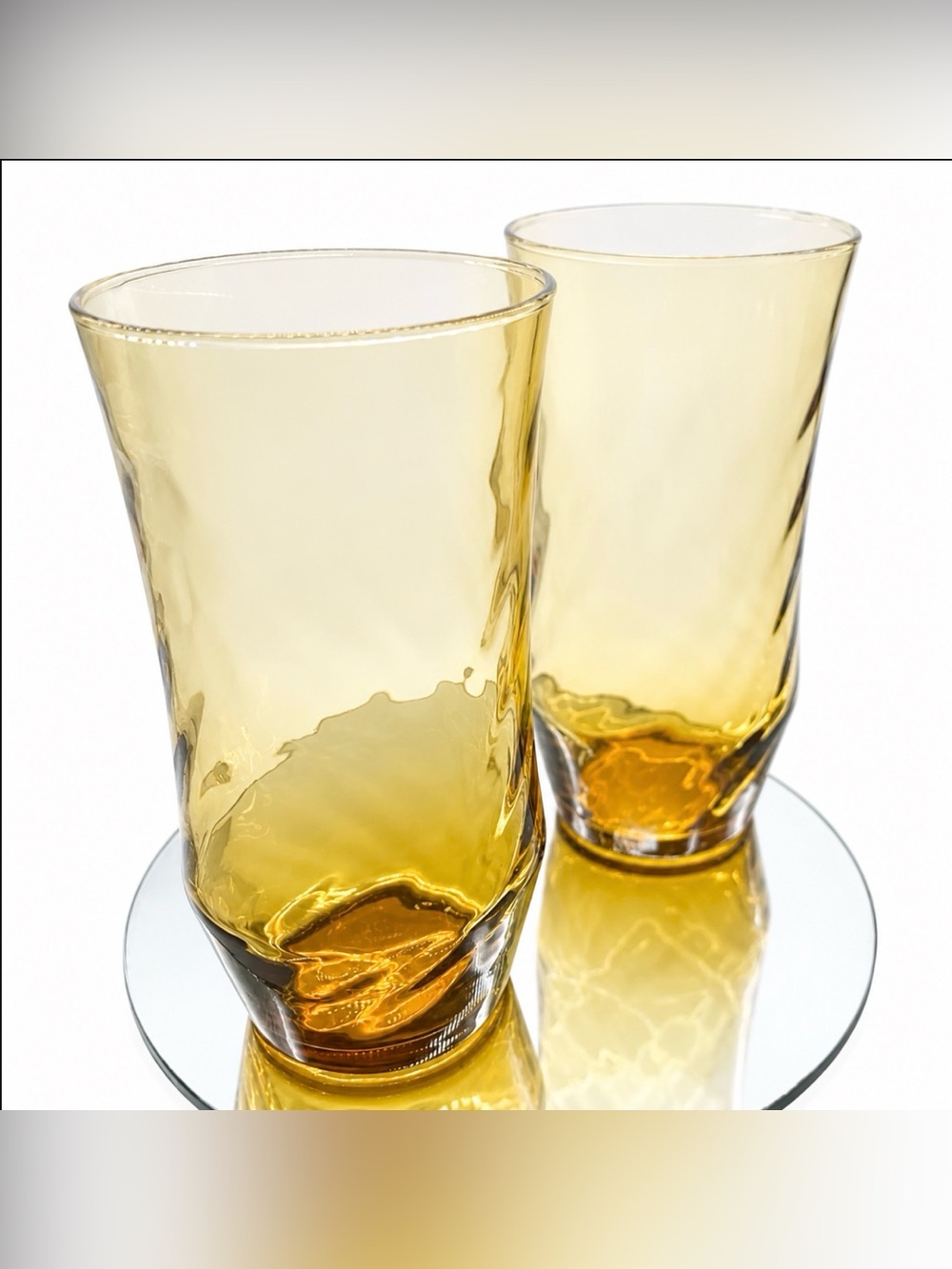 Libbey Optic Swirl Tumblers Amber Honey Gold Iced Tea Glasses Set of 2 Vintage
